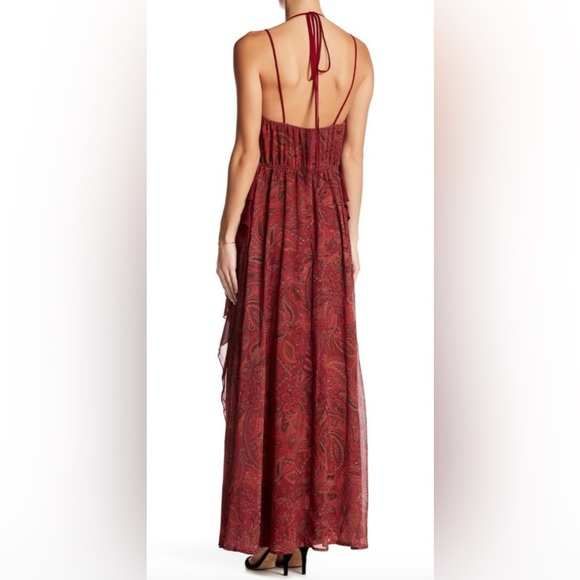 NEW Nasty Gal MAXI LONG DRESS Red Paisley Print Ruffle Halter Neck Size S NWT! - Picture 5 of 12